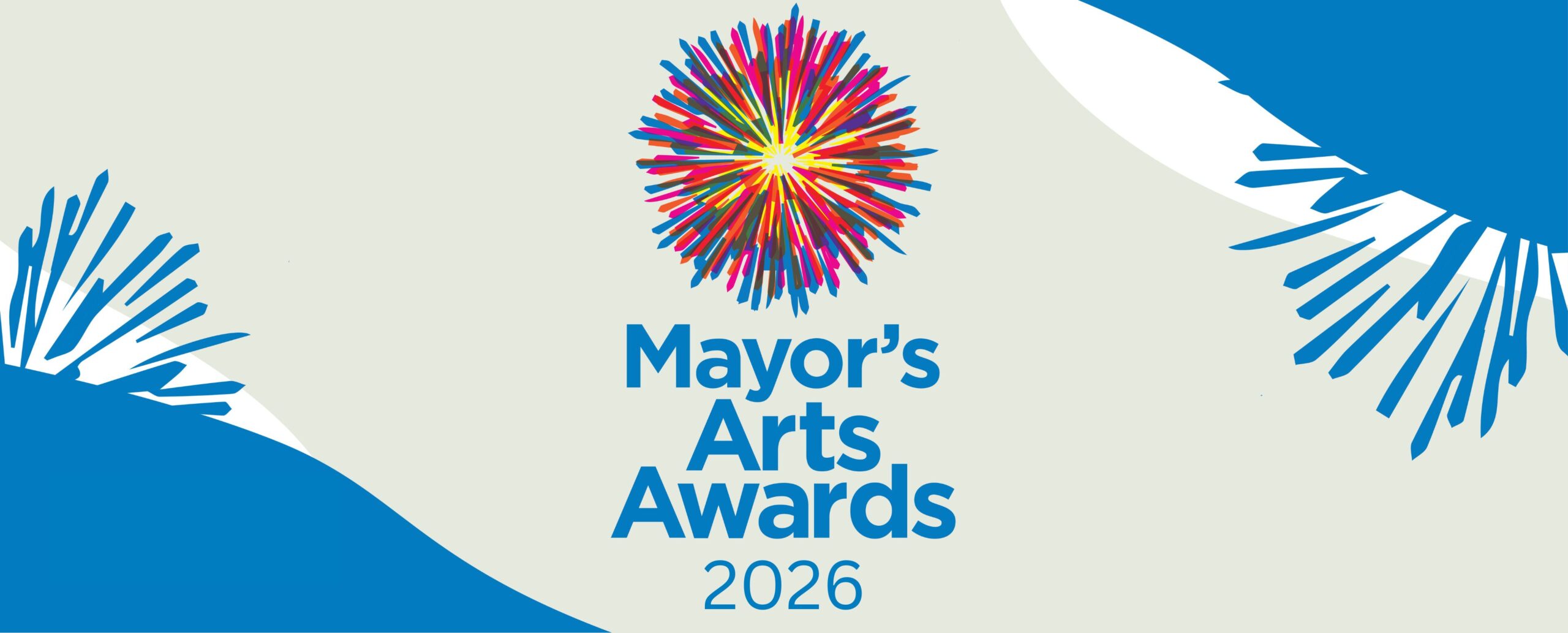 A banner image of the logo for the Mayor's Arts Awards 2026. The logo is an explosion of colour that looks similar to a firework.